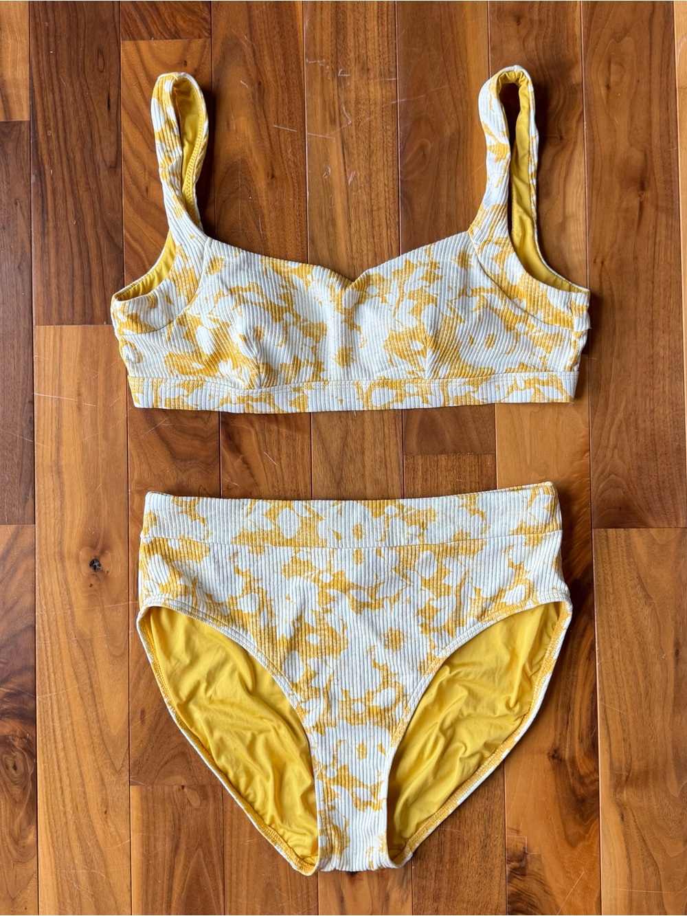 Yellow Ribbed Two-Piece Swim Set
